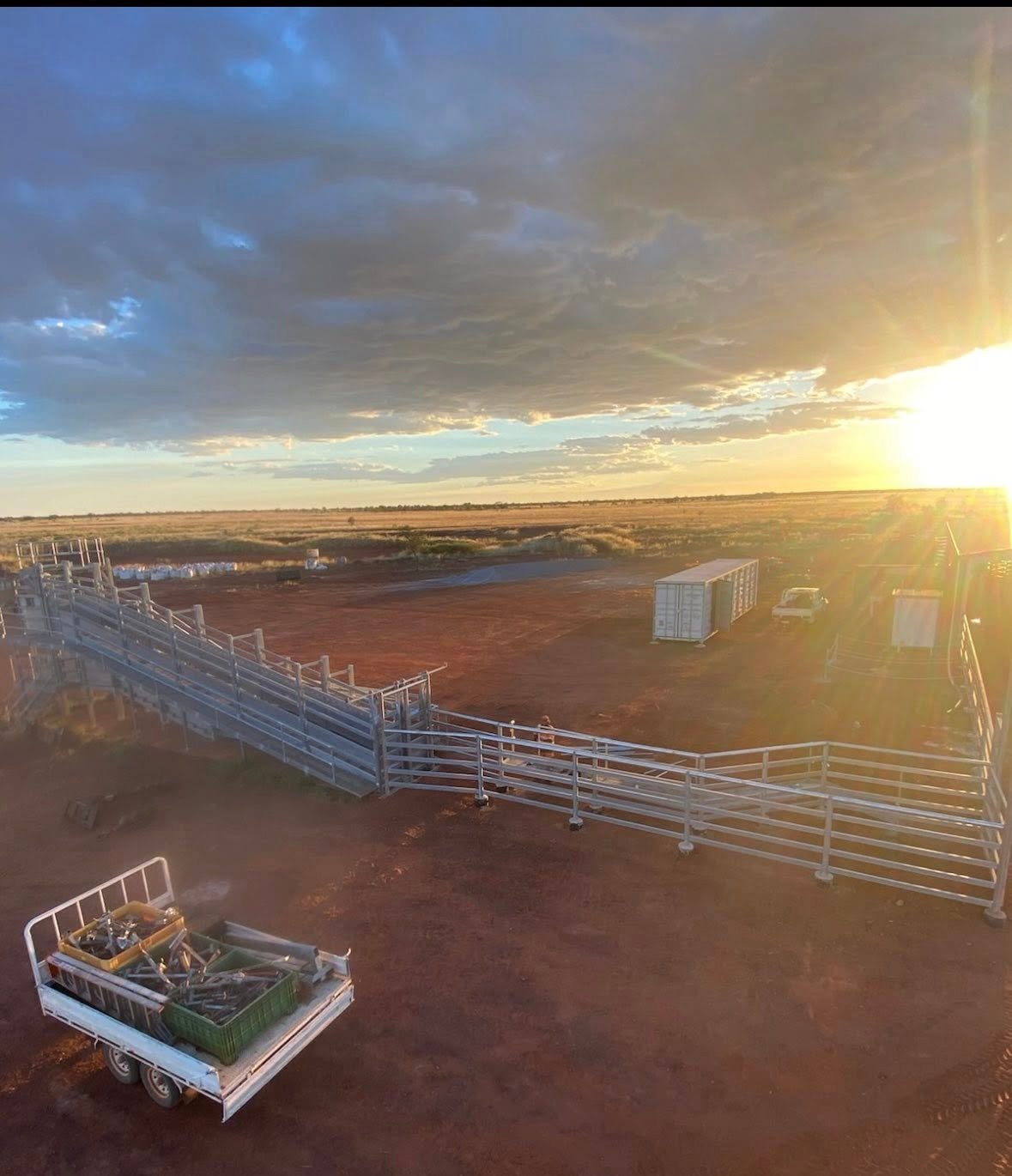 Frizzell Industries livestock yard construction at sunset in South East Queensland